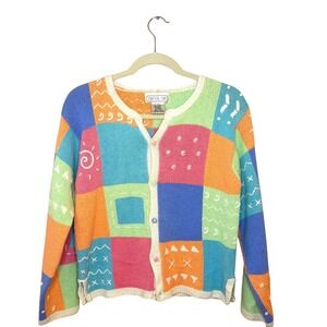 VTG Mandal Bay Patchwork Quilt Cardigan Embroidered Grandma Sweater SZ S